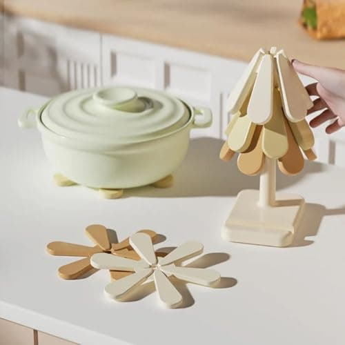 Generic Silicone Coaster Set with Holder, Flower Shape, Heat-Insulating, 9.3 cm, 4-in-1, Set of 3 Coasters, .ho Drink coaster