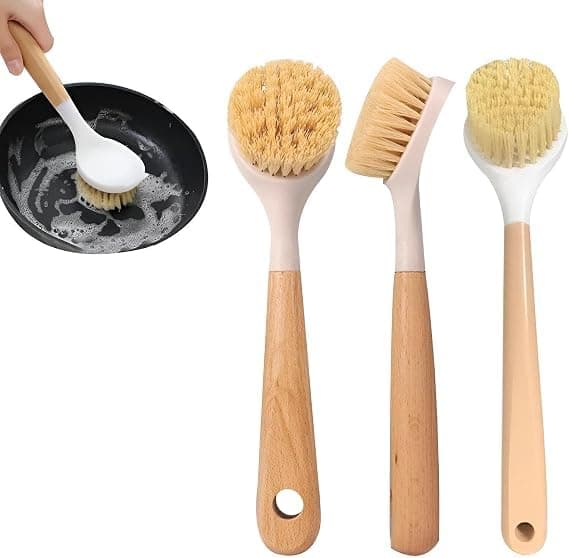 Multifunctional Cleaning Brushes with Bamboo Wood Handle – Cleaning Brush for Kitchen, Bathroom, Various Surfaces – Practical Tool to Remove Dirt and Food Residues | Code N