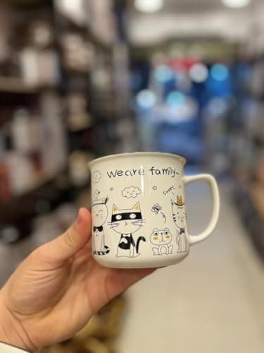 Generic Ceramic Coffee Mug with Cute Cat Illustration,Family Design, 350ml, for Tea and Hot Beverages.