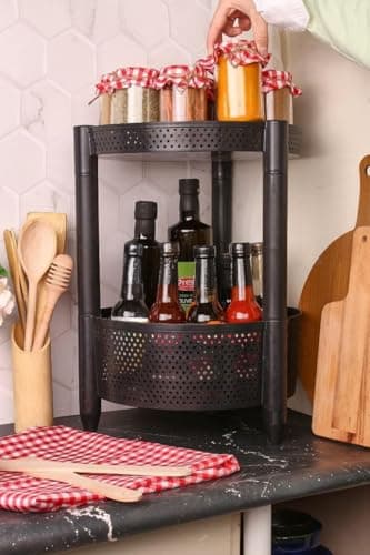 Jalsa Turbo Lace Plastic Tiered Bar Cart/Display Stand – Multi-Level Storage Organizer with Elegant Lace Design – Lightweight Rolling Cart for Kitchen, Bathroom & Home Display Use