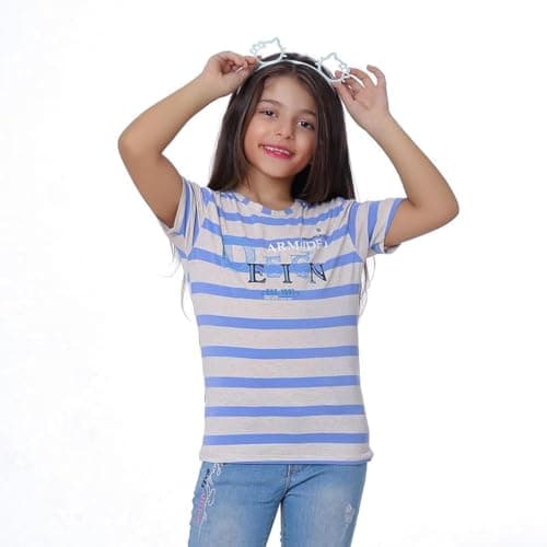 BEBO Girls Printed Text Sleeve T-Shirt 6 Years Sky Blue