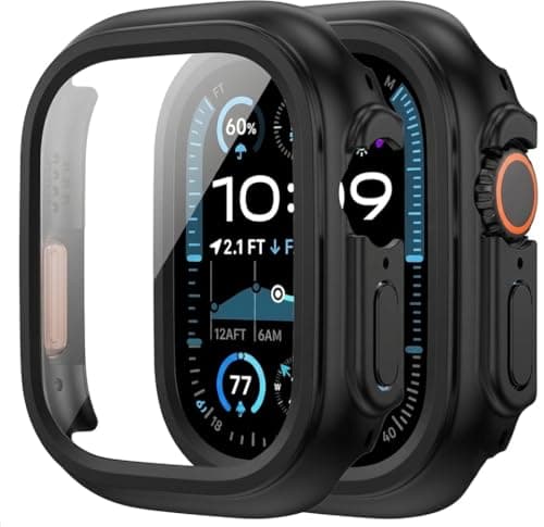 X mob Waterproof Protective Case with Screen Glass, Black, Compatible with Apple Watch Ultra/Ultra 2/Ultra 3 49mm, Easy to Install and Remove (Black) Screen protector