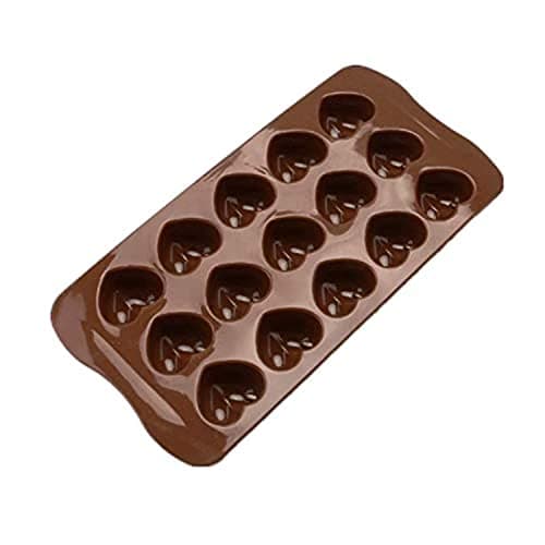 Sweet Gift for Lover,15 Hearts Shape Silicone Candy & Chocolate Molds, Ice Cube Tray, Cookie, Pudding, Soap Molds, D I Y Backing Tool -Food Grade Silicone, B PA & PVC Free, Brown