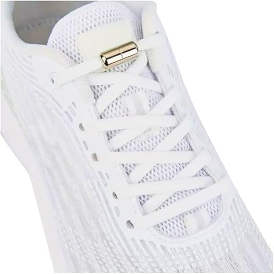 No Tie Elastic Shoe Laces with Metal Lock, Stretchy Shoelaces for Sneakers and Sports Shoes, Quick Release Lace System for Adults & Kids, 1 Pair, White