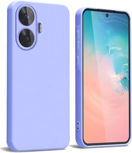 (Realme C55) Shockproof Liquid Silicone Back Case Cover with Fur Lined Interior and Full Camera Cover Compatible with OPPO Realme C55 (Purple) Cellular phone case