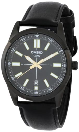 Casio Men'sAnalog Black Dial Stainless Steel Black ion Plated Band Watch