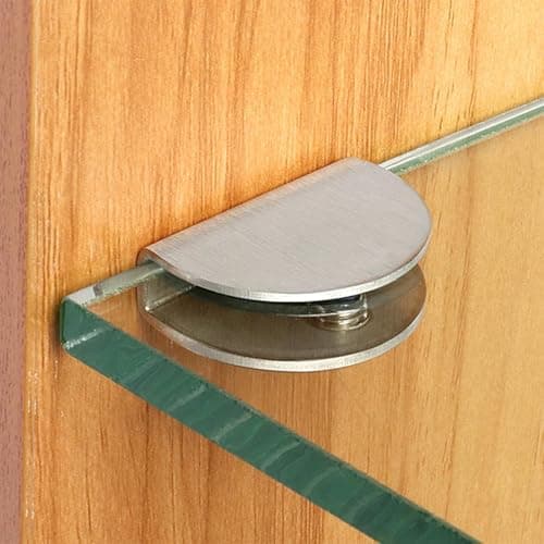 Glass Shelf Brackets, Stainless Steel Duckbill Clip Holder Adjustable Glass Clamp for 8-14mm Thickness, Wall Mount, Semi-Circular Clamp, 2-Pack