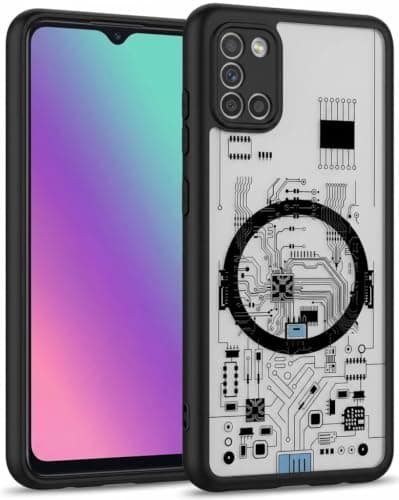 Compatible with Samsung Galaxy A31 Electronic Clear Hard Case Cover gives your phone strong protection and a special look, Made of durable shockproof materials (Black) Cellular phone case