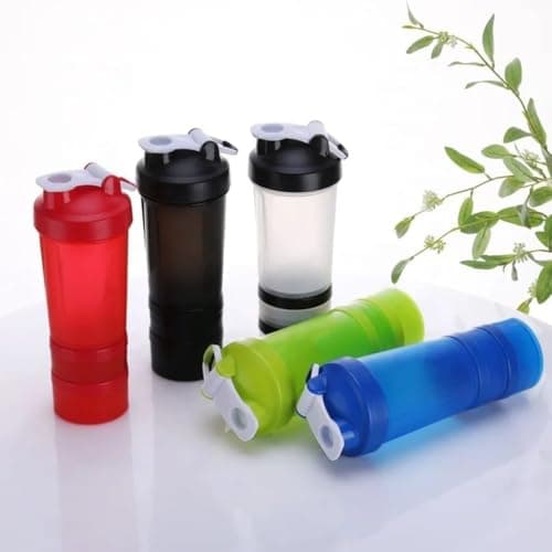 Shaker Bottle with Pill Organizer & Protein Powder Storage - 3 Layer 450ml Leak Proof Lid BPA Free Twist Lock Containers - Ideal for Gym Goers (Multicolor) 1 Pack