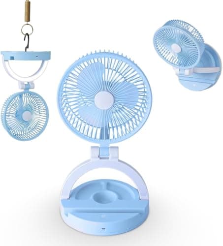Portable Fan Mini Handheld Electric Fan with LED Light, 3 Speed Strong Wind Foldable USB Rechargeable Personal Cooling Fan for Office Travel (Blue)