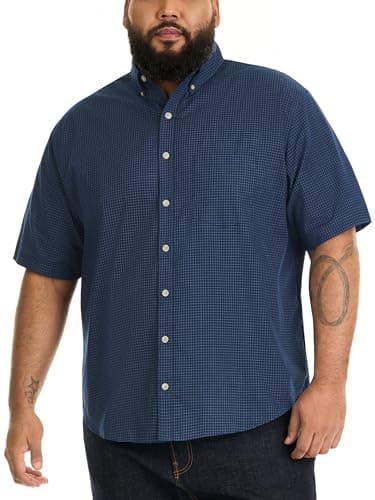 Van Heusen Men's Big and Tall Wrinkle Free Short Sleeve Button Down Shirt, Carbon Blue, XL