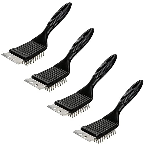 Gibsob 4 Pieces Barbecue Cleaner Brush, Barbecue Grill Brush and Scraper, Stainless Steel Bristle Barbecue Brush, for Barbecue, Outdoor, Indoor, Holiday, Party, Grill Cleaning, Kitchen
