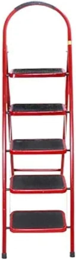 Folding Ladder Metal Ladder Wide Step Ladder with Non-Slip Pedals and Padded Top Handle for Home Use Support and Stability (H) (5 Steps)