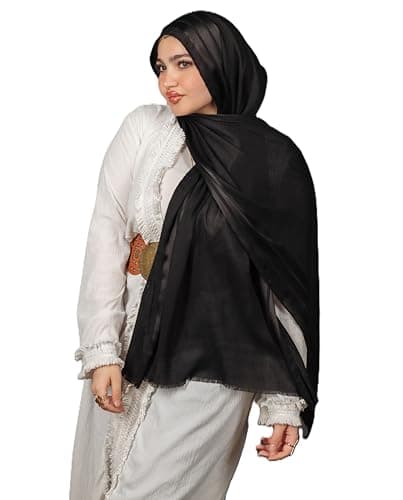 Mila Cotton Scarf with Elegant Satin Stripes - Classy Gift for Special Occassions - Luxurious Fabric - Women's Hijab - Size (75x200) cm - طرحة قطن مودال شاش في شرائط ستان - حجاب Apparel head neck covering