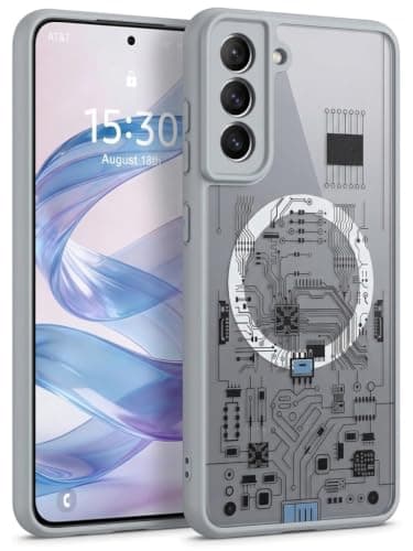Compatible with Samsung Galaxy S21 fe Electronic Clear Hard Case Cover gives your phone strong protection and a distinctive look, Scratches and Shock Resistant Durable Material (Grey) Portable electronic device cover