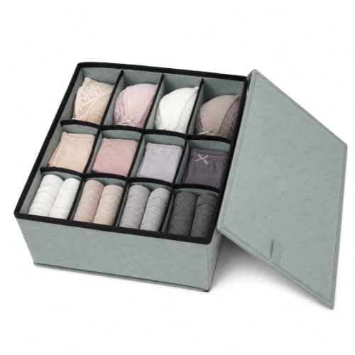 12 Cell Collapsible Underwear Organizer 30x32cm Foldable Closet Storage Box With 12 Compartments Fabric Drawer Divider For Socks Underwear Lingerie Bras Ties Wardrobe Cabinet Organizer Grey