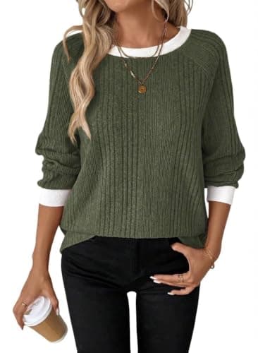 Women's Autumn/Winter New Olive Green Crew Neck Sweatshirt Top