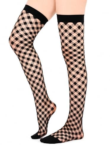 Miza Women's Long Mesh Knee High Socks, Black, Assorted Designs, Elastic Material, Fashion Casual Style