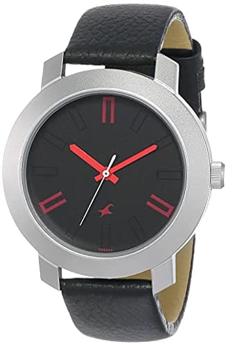 Fastrack Black dial leather strap watch 3120sl02