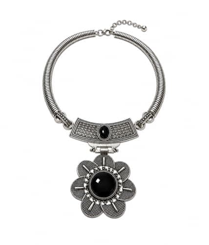 MAYLOO Turkish Vintage Silver Flower Necklace for Women, Ottoman Style | Ottoman-inspired Turkish vintage silver necklace with large flower pendant