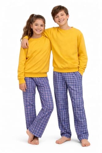Ajyal Unisex Kids Pajama Set, Sweatshirt with Plaid Pants, Long Sleeve Sleepwear