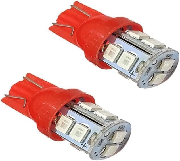 T10 LED Bulbs Wedge Base for Parking Light/Side Indicator/License Plate Lights (Red Light, 10 LED, 2pcs) - AGA Vehicle light bulb