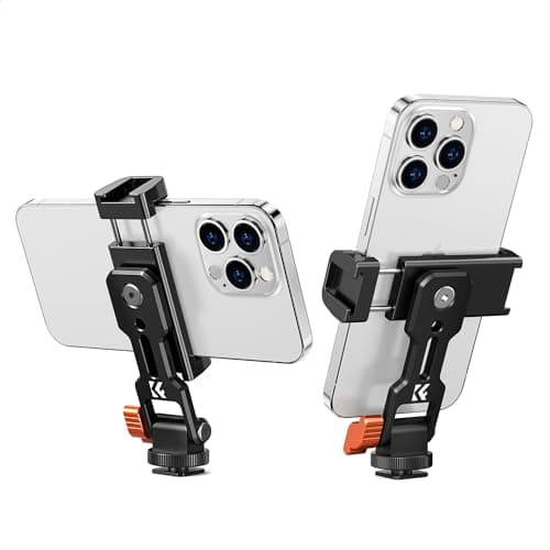 K&F Concept Metal Phone Tripod Mount, Universal Smartphone Stand with 2 Cold Shoe Mount, Adjustable Cellphone Holder for Horizontal and Vertical Shooting, Compatible with iPhone/Samsung and All Phones Camera support