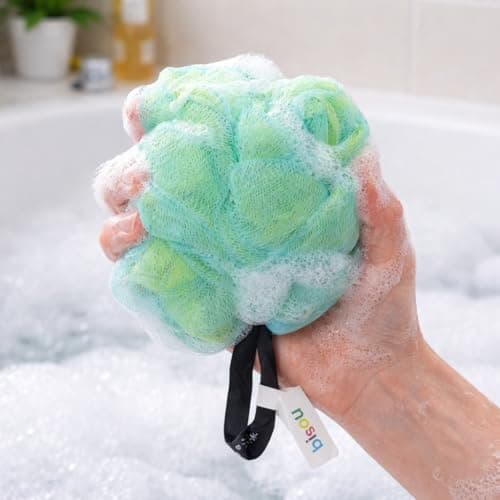 Premium Bath Loofah Sponge Multicolor Soft Mesh Body Scrubber Rich Foam Exfoliating Cleaning For Skin Care Daily Shower Use Comfort Grip Design Bathing sponge