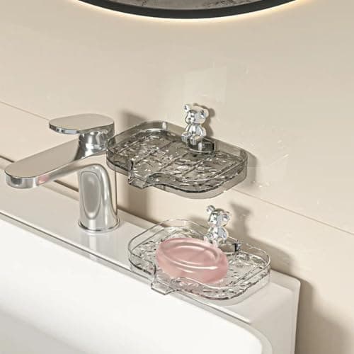 Generic Clear Soap Dish, Wall-Mounted, Bear Figurine Design, Keeps Soap Dry and Clean, Elegant Bathroom or Kitchen Accessory, .Ais