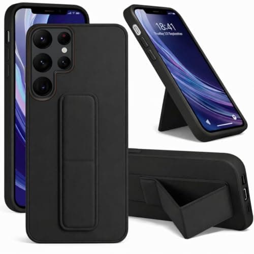 Back Cover Stand Case FOR Samsung S23 Ultra Magnetic Car Holder Soft Silicone Horizontal & Vertical Kickstand Cover Wrist Strap Full protection Anti Fingerprint Case (Black) Cellular phone case