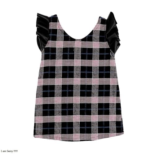 lovely land girls Girls Leather Ruffle Cap Sleeves Plaids Dress – Black, Red & Blue Casual Dress