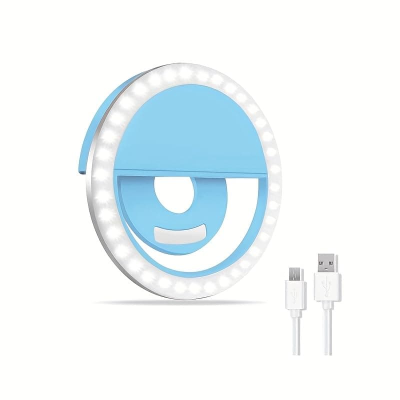 Portable Selfie Ring Light for Phone Rechargeable LED Light 3 Brightness Modes Perfect Ring Light (Blue) Camera continuous light