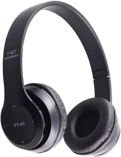 P47 Wireless Bluetooth Headphones, Foldable Stereo Headphones, Built-in Microphone, Volume Control for Music with Support Memory Card and Aux Port for Gaming Laptop Phone PC (Black)
