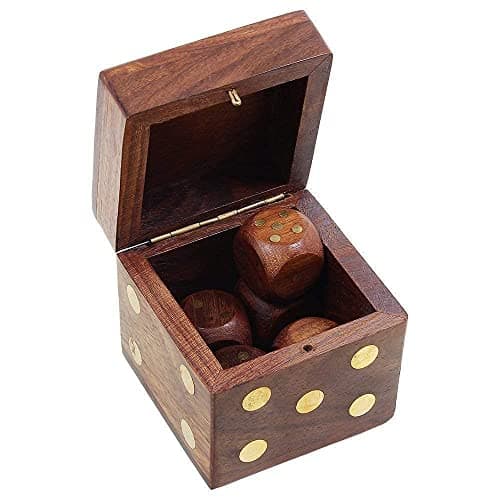 Handmade Indian Dice Box with Decorative Brass Inlay Storage Case