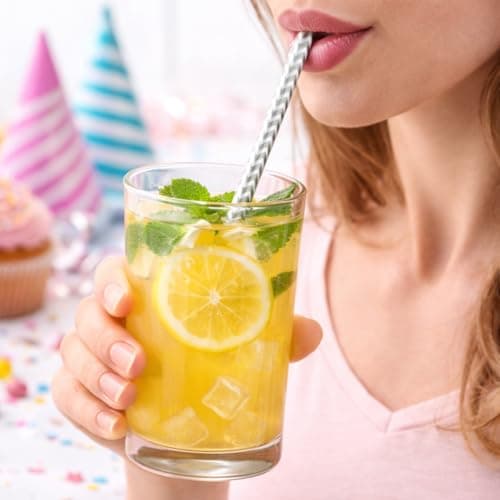 Pack of 36 Paper Drinking Straws Party Beverage Accessories Decorative Stripe Chevron Design Disposable Eco Friendly Birthday Wedding Celebration Juice Soda Cocktail Event Supplies (Silver)