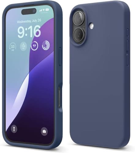 ELMO3EZZ Compatible with iPhone 16 Case, Premium Liquid Silicone Case, Full Body Protective Cover, Shockproof, Slim Phone Case, Anti-Scratch Soft Microfiber Lining, 6.1 inch (Jean Indigo) Cellular phone case