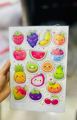 Kawaii Fruit Sticker Sheet, Colourful Cartoon Characters | 16 Fruit Designs, Smiling Characters, Kids & Craft Use, Vibrant Colours, Fun Sticker Pack Sticker decal