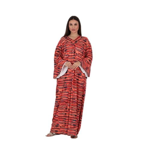 ZECOTEX Women's Plus Size Homewear Nightgown Abaya | Cotton, Printed, Loose Fit, Wide Flared Sleeves | Reception Dress | Sizes 4XL-5XL Robe