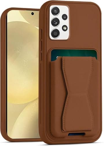 Leather Wallet Case Compatible with Samsung Galaxy A72, Leather Back Cover With TPU Frame, Shockproof Protective Phone Case with Card Holder Stand (Brown) Cellular phone case