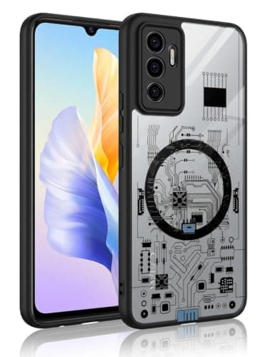 Compatible with Vivo V23e Electronic Clear Hard Case Shockproof Durable Material Gives Your Phone Strong Protection and Unique Look (Black) Portable electronic device cover