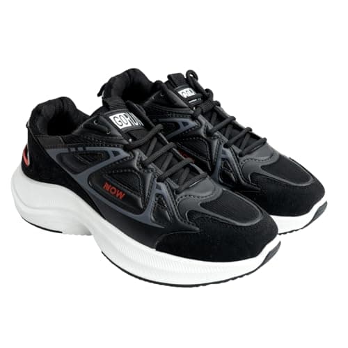 NOW Shoes Lightweight Comfort Sneakers | Black & White & Grey Breathable Mesh Walking Shoes with Cushioned Chunky Sole" MK04