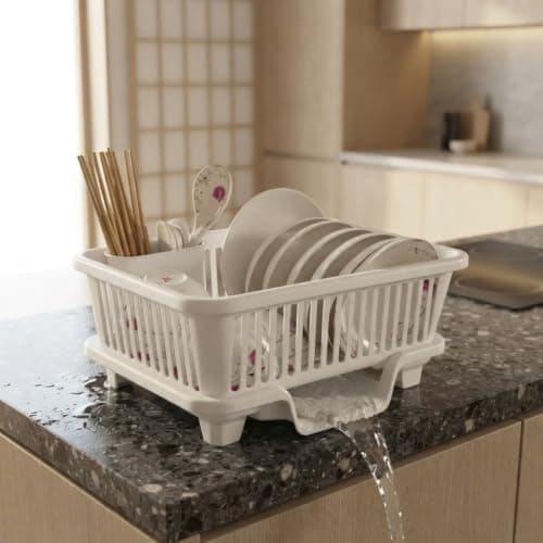 Large Plastic Dish Drying Rack with Base Kitchen Organizer 43 x 34 cm