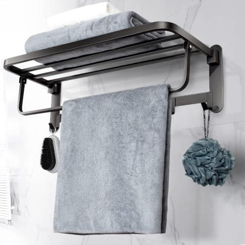Metal 2-Tier Bathroom Towel Rack Organizer with Hanging Hooks and Hardware