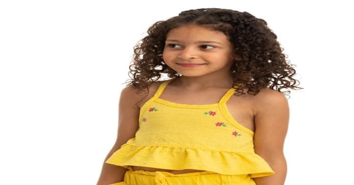 lovely land Girls Yellow Sleeveless Shoulder Laced Blouse with Flower Stitching Classic Shirt