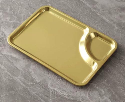 Generic Gold Stainless Steel Divided Serving Tray, 2-Section Platter for Desserts, Appetisers or Side Dishes, .rom