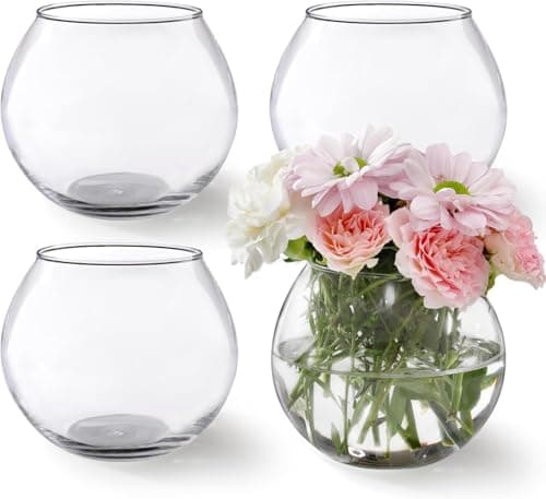 Clear Glass Vases Spherical Round Vase Set of 4 for Flower Arrangements and Home Decor