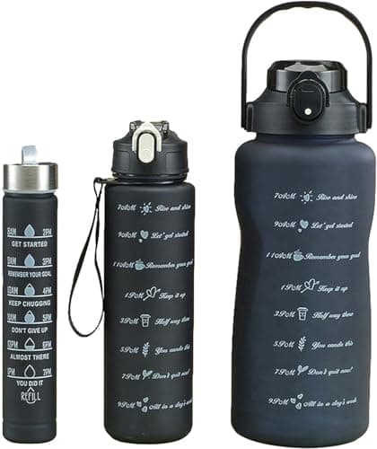 3-Piece Sport Water Bottle Set 2L 1L 0.5L with Straw & Stainless Steel Lid