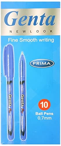 Prima genta ball pen fine smooth writing, liquid fluid ink 0.7 mm pack of 10 pcs - blue Writing instrument