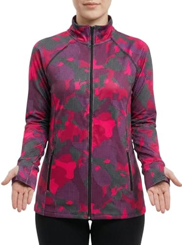MEZA Women's Full Zip Sports Jacket - Multiple Printed Designs, Elastic Material for Training, Gym and Daily Activities Zip Up T-Shirt for Girls and Women Coat