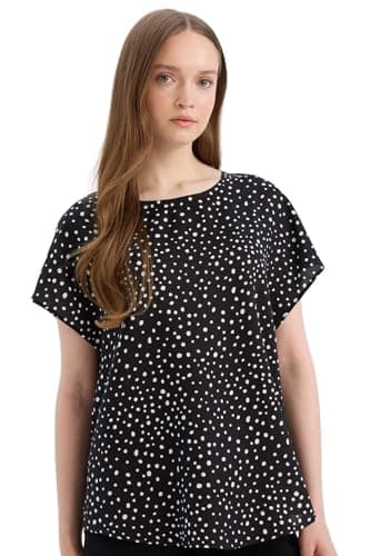 DeFacto Womens Traditional Regular Fit Bike Neck Short Sleeve Woven Top Short Sleeve Blouse Short (pack of 1) Shirt
